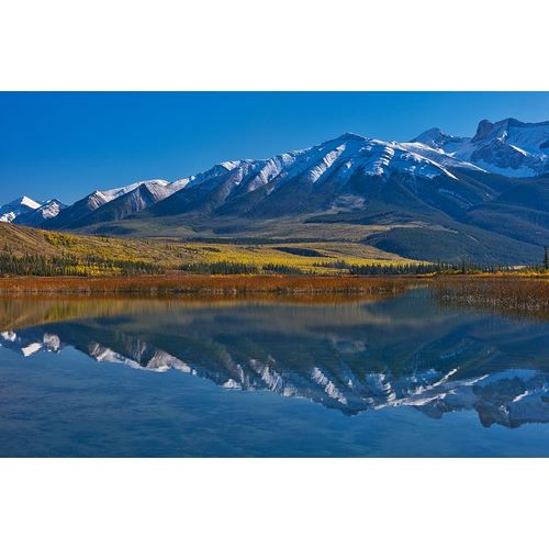 Canada-Alberta-Jasper National Park Mountains reflected in Talbot Lake